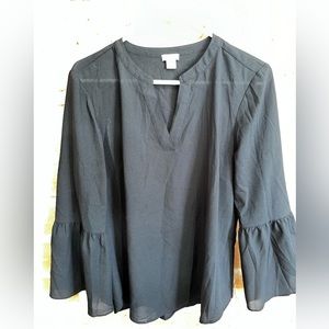 Jcrew black bell sleeve blouse size M